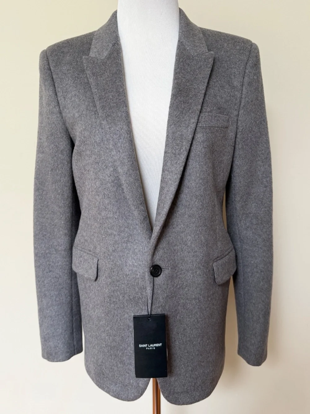 Saint Laurent YSL Gray Cashmere Wool Flannel Silk Lined Blazer Jacket